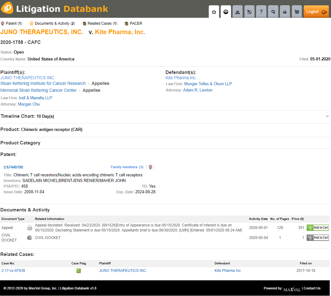 Litigation Databank  Kite Pharma 